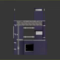 Cartoon Scenery Featuring Multi layered Building Pink Logo Blue Lights And Black Gray Structure