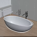 Freestanding White Oval Bathtub With Black Silver Faucets Wooden Floor And White Cabinets