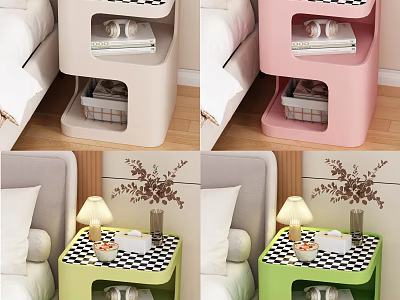 Entryway Side Cabinet With Checkerboard Top Storage Shelves Multiple Colors Modern Interior 3d model