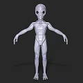 Alien 3D Game and Movie Character with Large Head Big Eyes and Thin Body