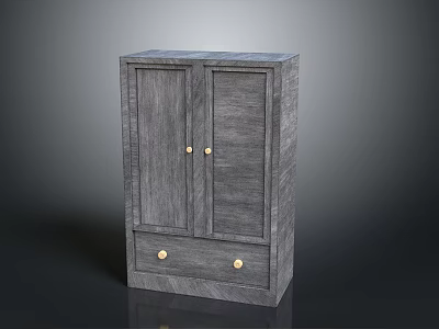 Gray Wooden Cabinet With Double Doors Drawer And Golden Knobs 3d model