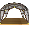 Outdoor Geometric Structure With Wooden Frame Transparent Mesh And Wooden Platform