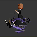 Red Haired Child Playing With Chessboard Small Animals Bottles And Purple Auras