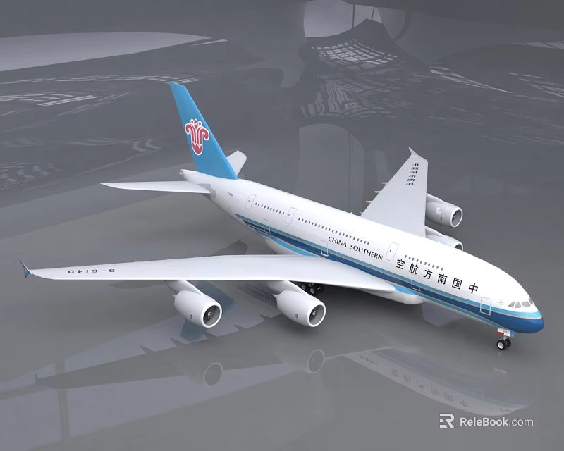 China Southern Airlines Passenger Airplane White Blue Livery Four Engines Tail Logo Fuselage Name 3d model 