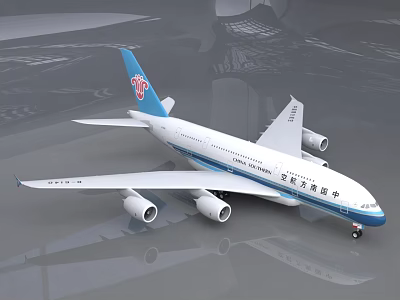 China Southern Airlines Passenger Airplane White Blue Livery Four Engines Tail Logo Fuselage Name 3d model