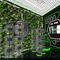 Green Ox Display Cabinet With Plant Wall Light Bulb Icon And Vertical Growing Shelves