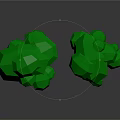 Low Poly Style Two Trees With Green Canopies And Brown Trunks On Gray Background