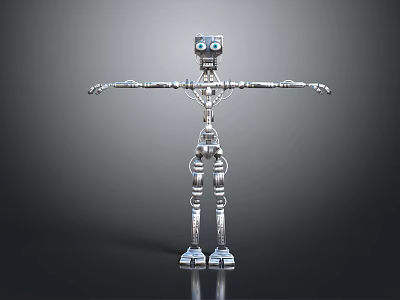 Silver Metallic Humanoid Robot Standing With Outstretched Arms 3d model