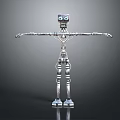 Silver Metallic Humanoid Robot Standing With Outstretched Arms 3d model
