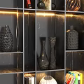 Modern TV Wall Design With Marble Texture Side Shelves Built in Lighting And Decorative Items