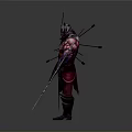Mythical Fantasy Warrior Character With Red Armored Body And Purple Spiked Wings