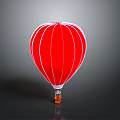 Red Hot Air Balloon With White Vertical Stripes And Orange Basket 3d model