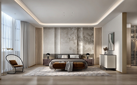 Light Luxury Master Bedroom 3d model