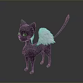 Black Cat With White Wings And Yellow Eyes Standing On Dark Background