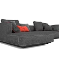 Gray Sectional Sofa With Multiple Cushions Orange Accent And Red Stitching 3d model