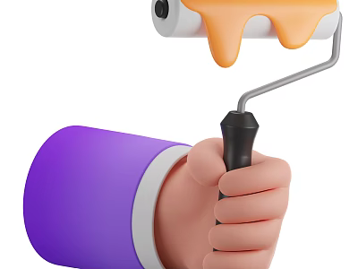 Hand Holding Paint Roller With Orange Paint Dripping And Purple Sleeve 3d model