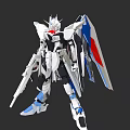 White Mecha Game And Movie Character With Blue Red Details Mechanical Wings And Weapon