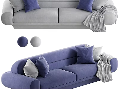 Modern Gray And Blue Two Seater Sofa With Blue Gray White Pillows And Gray Blanket 3d model