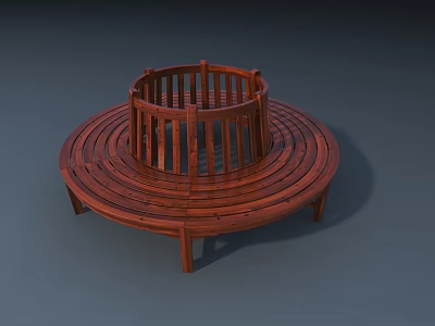 Wooden Round Outdoor Chair With Circular Ring Design For Garden Seating 3d model