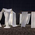 White Lightweight Bed Canopy With Wooden Frame On Dark Wall And Wooden Floor