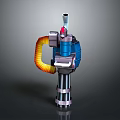 Modern Household Device With Blue Casing Orange Flexible Hose And Metal Base