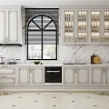 Elegant Kitchen Interior With White Cabinets Marble Countertops And Dining Table Chairs 3d model