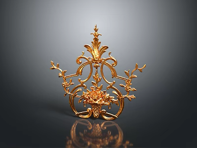 Golden Ornamental Sculpture Featuring Intricate Floral Vine Scroll Carvings And Artistic Design 3d model