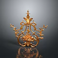 Golden Ornamental Sculpture Featuring Intricate Floral Vine Scroll Carvings And Artistic Design