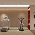Modern Home Gym Interior With Wooden Walls Elliptical Machine Folding Table Storage Shelves And Bench