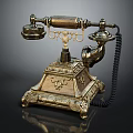 Vintage Brass Antique Telephone with Intricate Carvings Decorative Base and Cord
