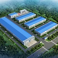 Large Industrial Factory Complex With Multiple Blue Roof Buildings And Green Surroundings