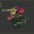 Futuristic Mechanical Weapon Featuring Multiple Barrels Red Circular Component And Metallic Structure 3d model