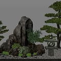 Zen Karesansui Dry Landscape Garden With Large Rocks Raked Gravel Moss And Stone Lantern