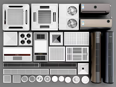 Different Types of Air Conditioner Vents Featuring Grille Square Circular and Panel Designs 3d model