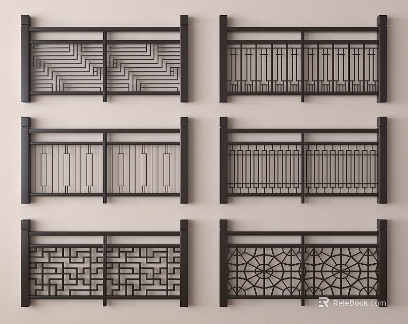 Decorative Railings Featuring Various Intricate Geometric and Traditional Design Patterns 3d model 