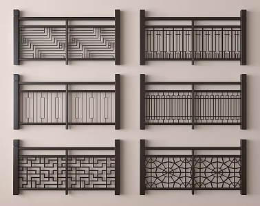 New Chinese Fence Guardrail Wrought Iron Railing Stair Guardrail 3d model