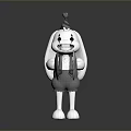 Silver Metallic Game Movie Character With Shiny Reflective Surface Bunny Ears Hat And Holding Object