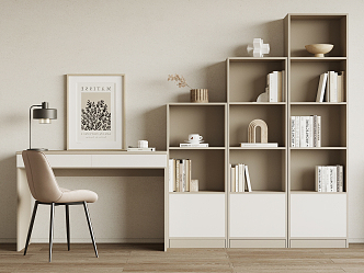 Modern desk and chair bookshelf 3d model