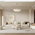 Modern Living Room Sofa Coffee Table Combination Stool Floor Lamp Lazy Sofa Chandelier Green Plant 3d model