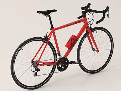 Red Road Bike With Black Handlebars Green Seat And Water Bottle Cage 3d model
