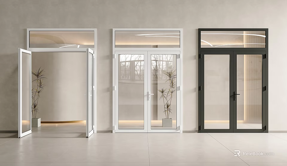 Stylish Modern Double Doors With Glass Panels White Black Frames Interior Display Design 3d model 
