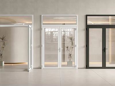Stylish Modern Double Doors With Glass Panels White Black Frames Interior Display Design 3d model