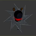 Red Mechanical Character With Black Top Hat And Blade Structure On Wheels