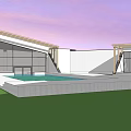 Modern Hotel Building Architectural Design With Swimming Pool And Green Lawn
