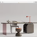 Modern Gray Desk With Orange Chair Metal Frame Red Lamp And Storage Drawers