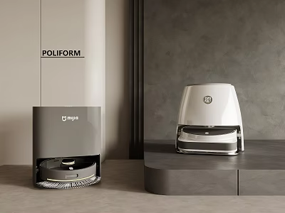 Smart Gomp Robot Vacuum Cleaner With Docking Station On Gray POLIFORM Countertop 3d model