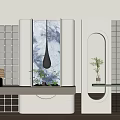 Modern Entryway Cabinet And Side Cabinet With Grid Design Circular Window And Plant Shelf