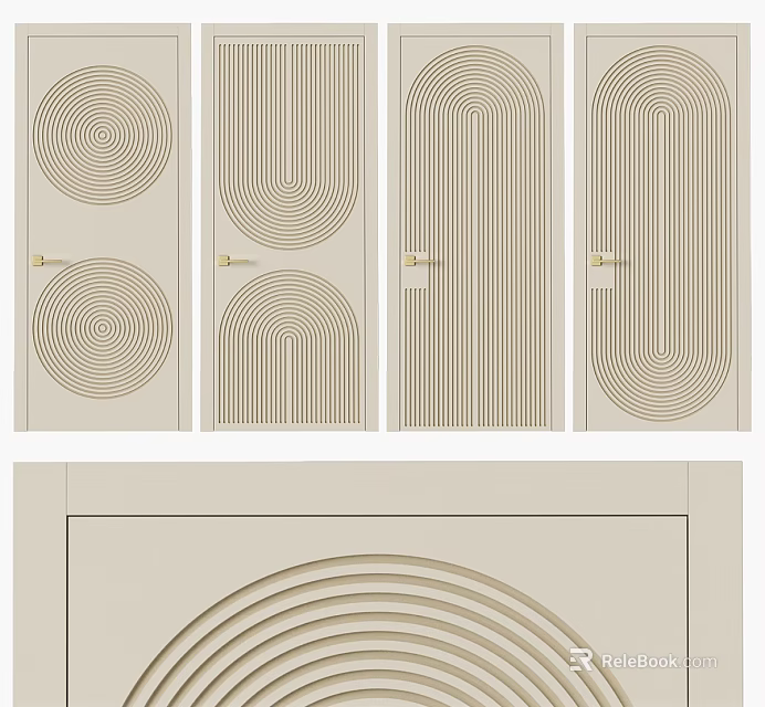 Modern Beige Hinged Doors With Geometric Patterns And Curved Lines Design 3d model
