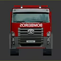 Red COMBOMAX Fire Truck With Ladder And Side Compartments On Reflective Surface