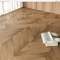 Natural Wood Herringbone Flooring in Modern Room with Stack of Magazines